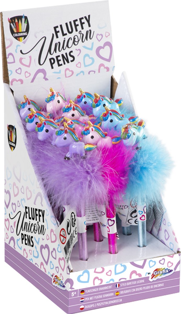 Grafix 12x Pen met pluizige Eenhoorn | 3 verschillende kleuren | Uitdeelcadeautjes Unicorn | Weggeef Cadeautjes | Traktatie kinderen | Kinderfeestje